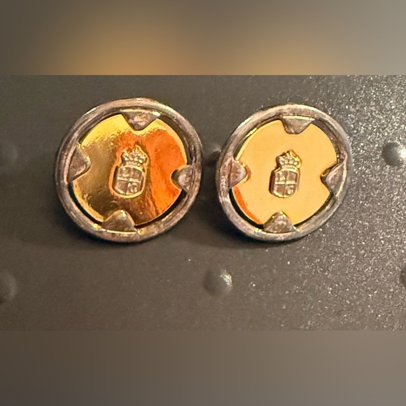 Vintage Liz Claiborne Gold Tone Pierced Earrings Signed Posts Round - Picture 7 of 11